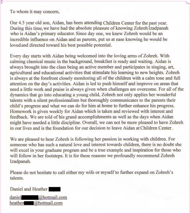 Ms. Zoherh Child Care @ 4982 Seaford Cir.,Irvine, CA 92604